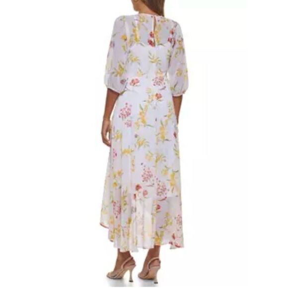 NEW Calvin Klein women’s puff sleeve v-neck floral ruffle overlap dress size 2 - Picture 6 of 14